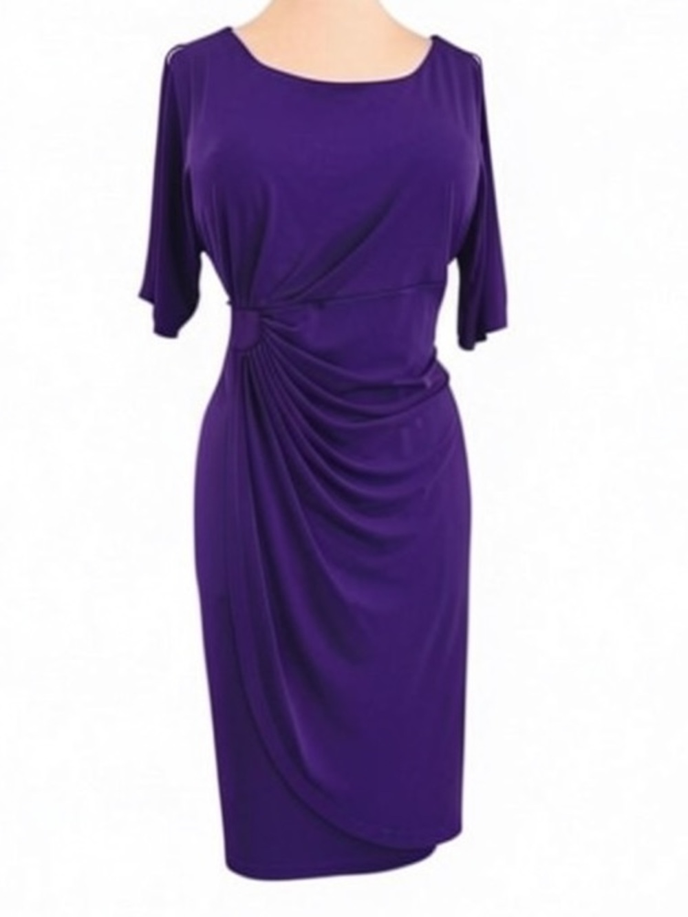 Dress barn purple cold shoulder midi drape rouched dress 14